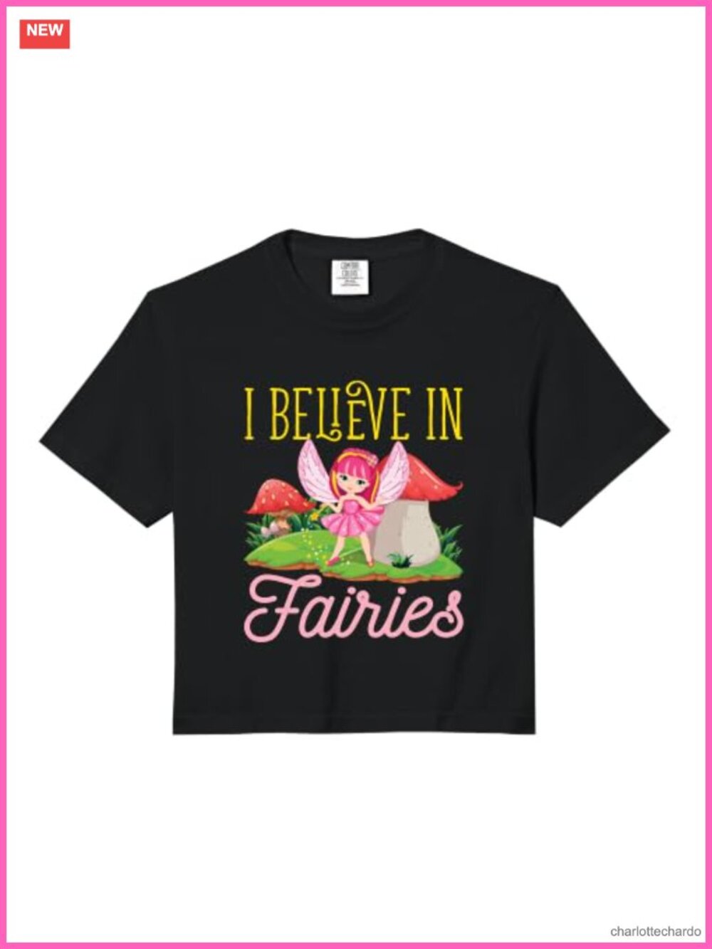 Fairy Wings Mushroom House Graphic Cotton Crop Top Boxy Fit Casual